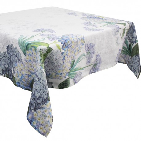 Tissu sur mesure imprime metis lin/coton Jardin de Bretagne Bleu en 180cm, Garnier-Thiébaut