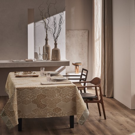 Nappe enduite sur mesure Wagara Gingembre, laize 180cm, Le Jacquard Français