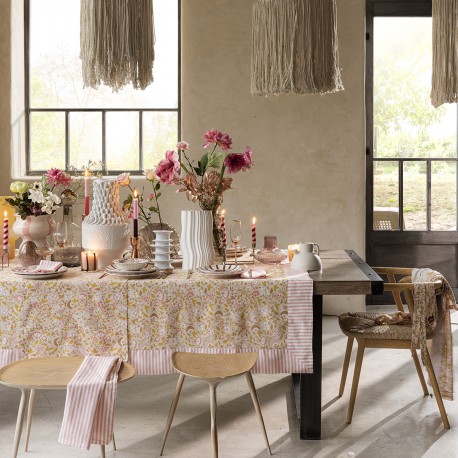 Nappe lin et coton imprimé Bohème Beige, Le Jacquard Français