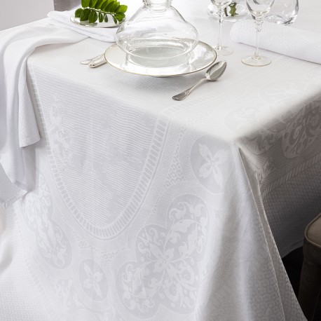 Nappe pur lin Evasion Céleste Blanc pur, Le Jacquard Français