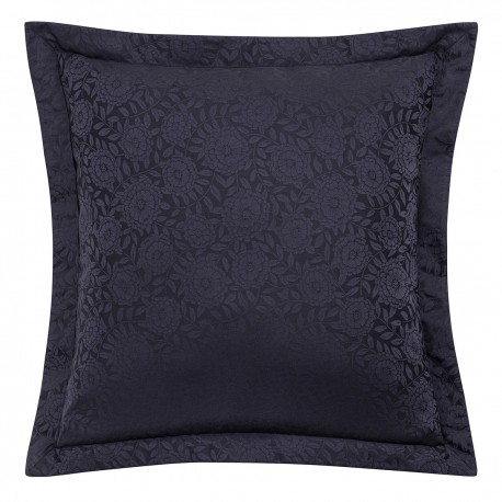 Taie d'oreiller carrée jacquard satin de coton 118 fils/cm² Flora Encre