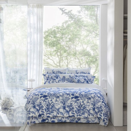 Le Jacquard Français - Housse de couette imprimée en percale de coton 122 fils/cm² Jardin d'Eden Indigo