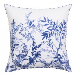 Le Jacquard Français - 1 lot de 2 Taies d'oreiller imprimées en percale de coton 122 fils/cm² Jardin d'Eden Indigo