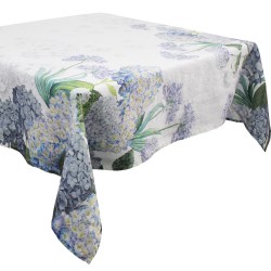 Nappe sur mesure imprimée métis lin/coton Jardin de Bretagne Bleu laize 180cm, Garnier-Thiébaut