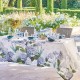 Nappe sur mesure imprimée métis lin/coton Jardin de Bretagne Bleu laize 180cm, Garnier-Thiébaut