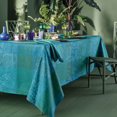 Nappe enduite sur mesure Mille Rameaux Emeraude laize 180cm, Garnier-Thiébaut