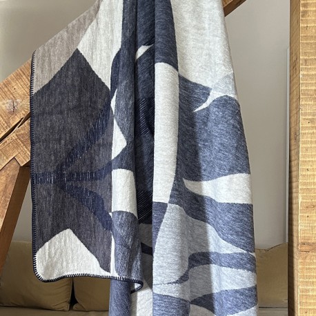 Plaid jacquard coton/autres fibres Nino Bleu150x200cm, Garnier-Thiébaut