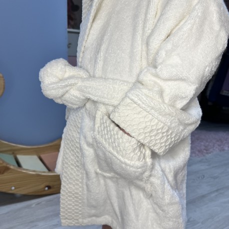 Peignoir de bain enfant à capuche Zéro Twist Ivoire, Tradition des Vosges