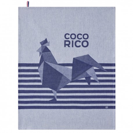 Torchons de cuisine coton Coco-Rico Bleu, Le Jacquard Français 