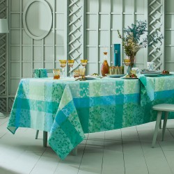 Coton enduit Mille Feuillages Turquoise laize 180cm, Garnier-Thiébaut