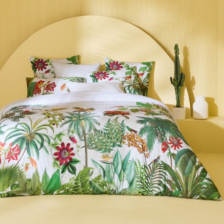 Garnier-Thiébaut - Ensemble Housse de couette + 2 Taies en percale de coton 80 fils/cm² Escales Paradis