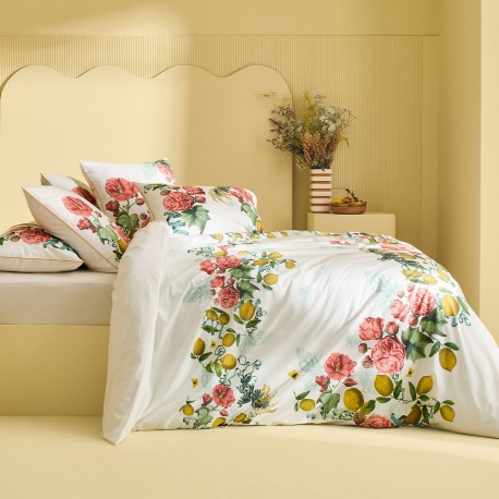 Garnier-Thiébaut - Parure de lit imprimée en percale de coton 80 fils/cm² lavé, Citrons de Menton Romance