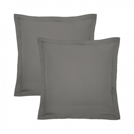 Taies carrées unies en percale de coton 90 fils/cm² Olana Acier