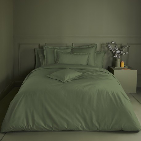 Garnier-Thiébaut - Housse de couette unie en percale de coton 90 fils/cm² Olana Kaki